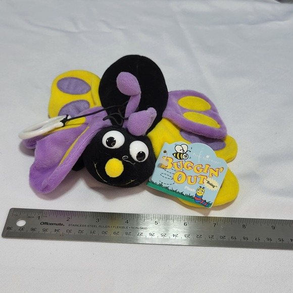 Buggin out Black Purple Yellow 8" Butterfly Hanging Mobile Stuffed Plush Toy - Picture 10 of 11